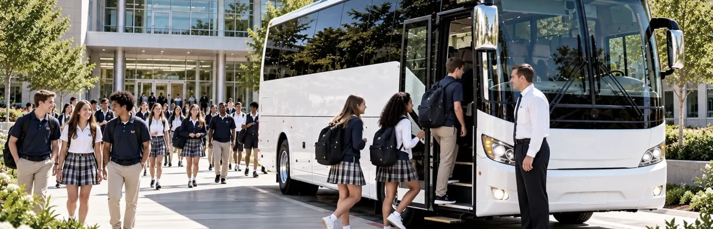 College athletic team traveling by charter bus
